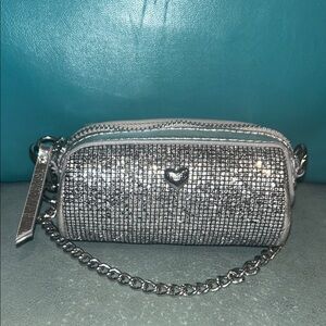 Juicy Couture Novelty Mini Barrel Purse Silver Sparkle Pouch Y2K Heart Logo NWT